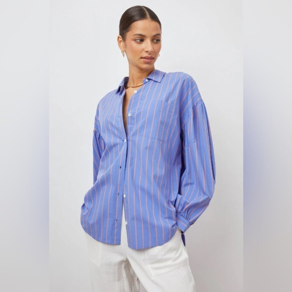 Rails Lima Blue and Peach Striped Blouse